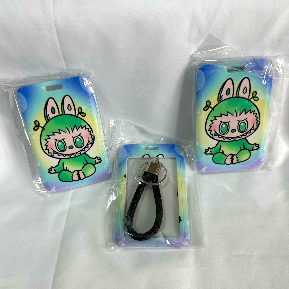Labubu The Monsters LABUBU Green Yoga Badge ID Holder Wristlet & Key Chain - Picture 2 of 4